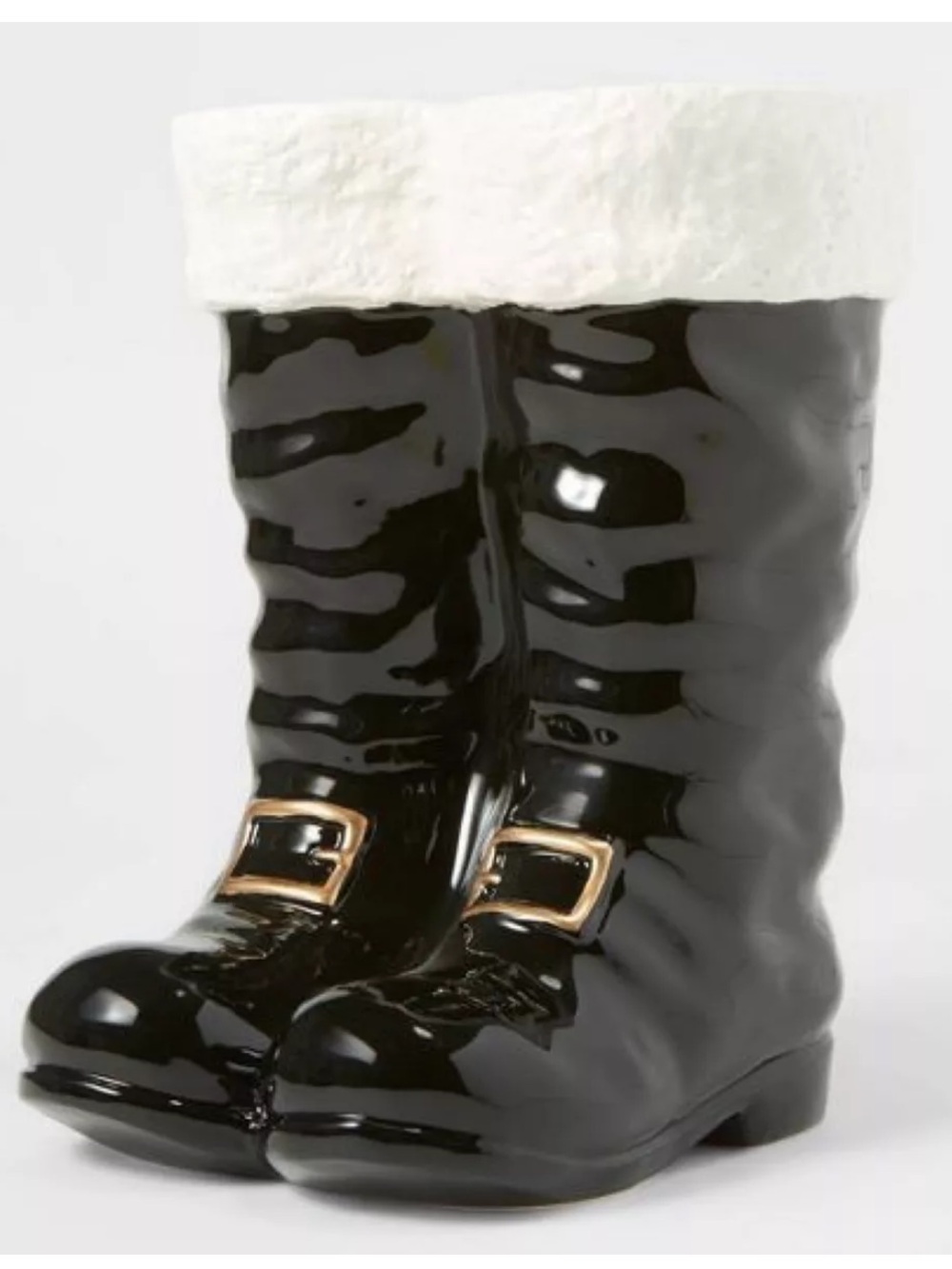 Wondershop Black Ceramic Santa Boot with White Cuff and Gold Buckles